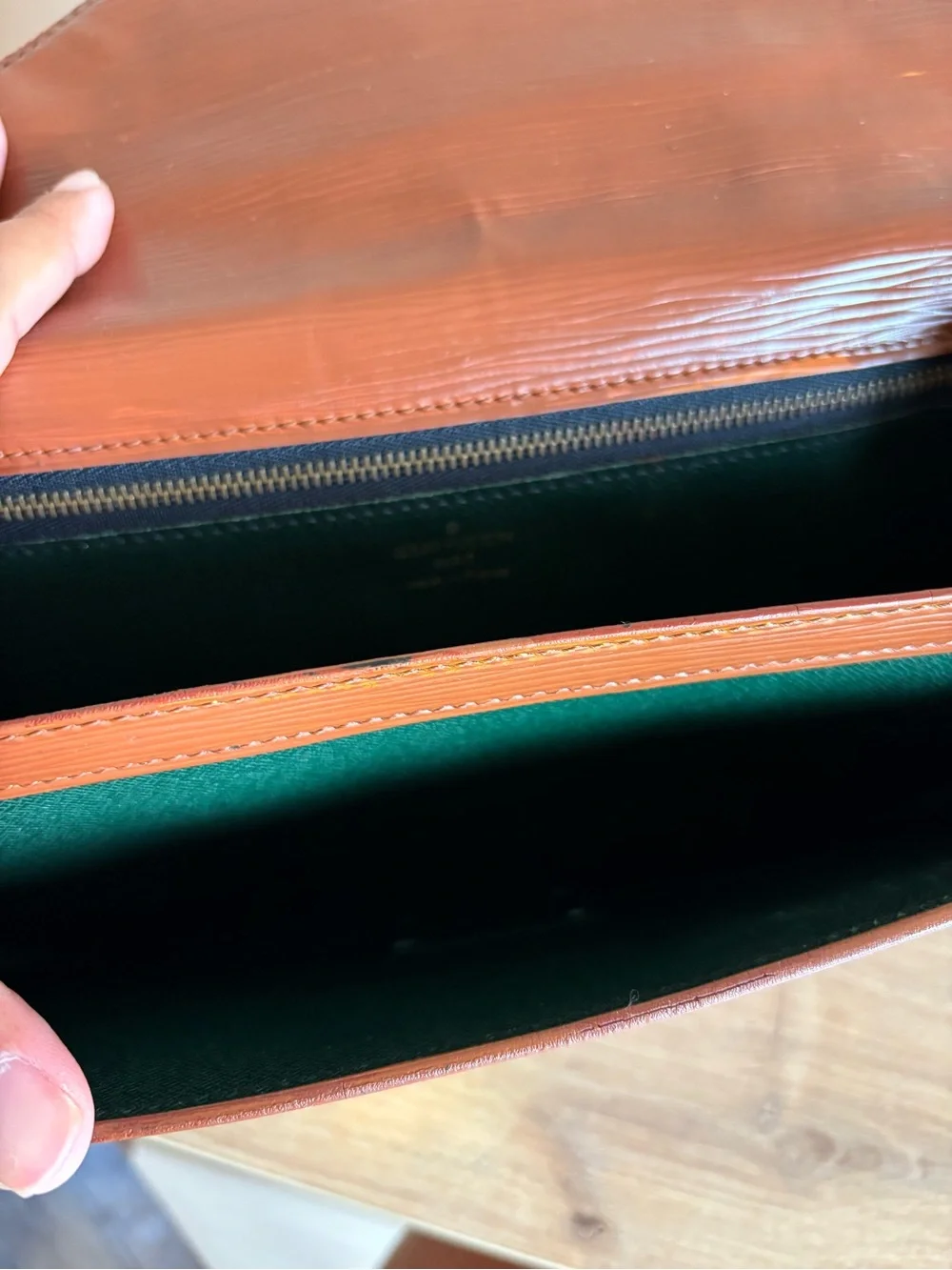 Louis Vuitton Tan Epi Leather Men's Pouch with Gold-Tone Lock